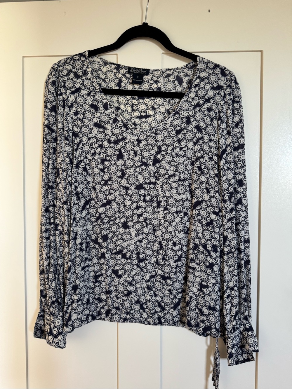 Lucky Brand Navy and White Floral Long-Sleeve Top